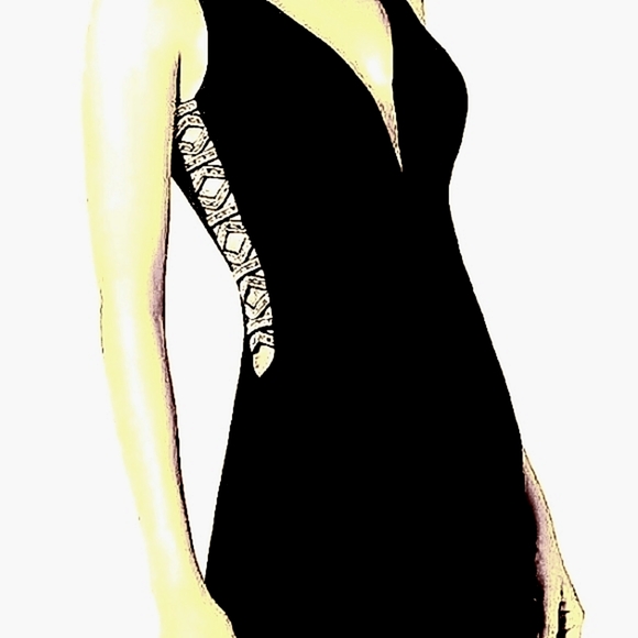 Xscape Women's V-neck Embellished  Body-con Cutout Dress Black size 4 or 8! NEW! - Picture 1 of 8